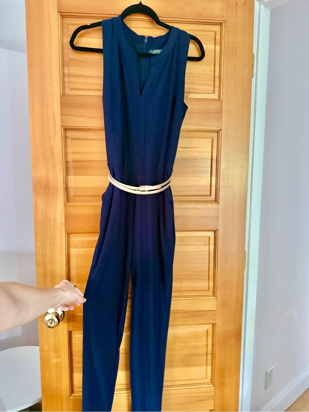 Lauren Ralph Lauren Navy Sleeveless Straight Leg Jumpsuit Size Small